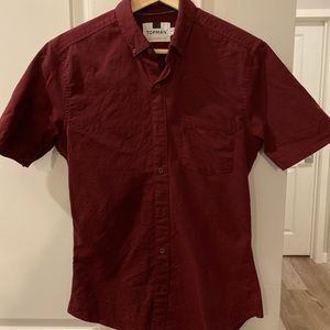 Topman Short Sleeve Button Down, Burgundy